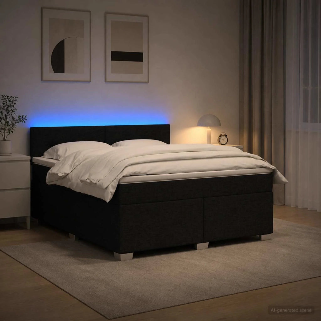 Letto con Box Spring, Materasso e LED Nero 160 x 200 cm Tessuto 3451982