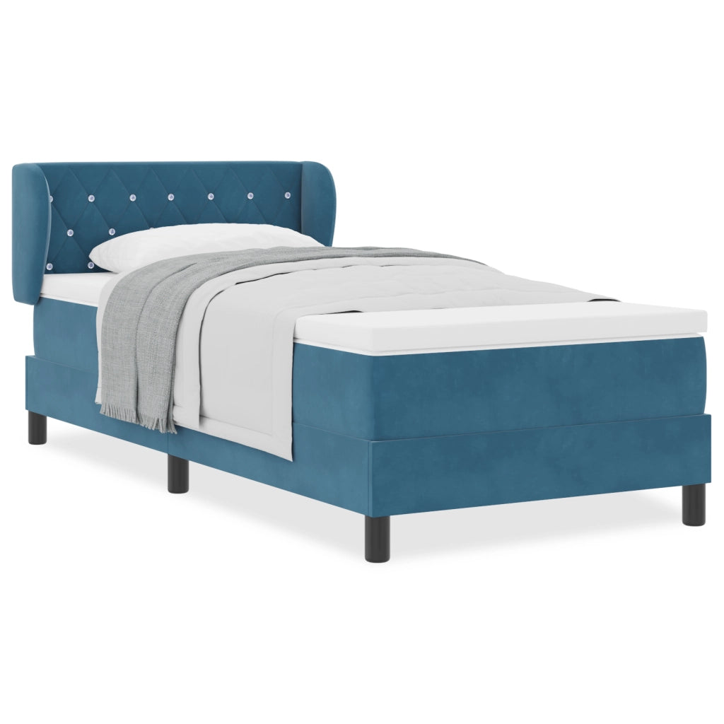 Letto a Box con Materasso Blu Scuro 90x190 cm Velluto