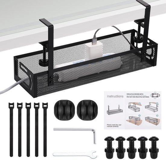 Cable box 39 cm - Gestione cavi - Scrivania con chiusura - Nero - Assemblaggio senza strumenti - Progetto ventilato - Organizzatore cavi