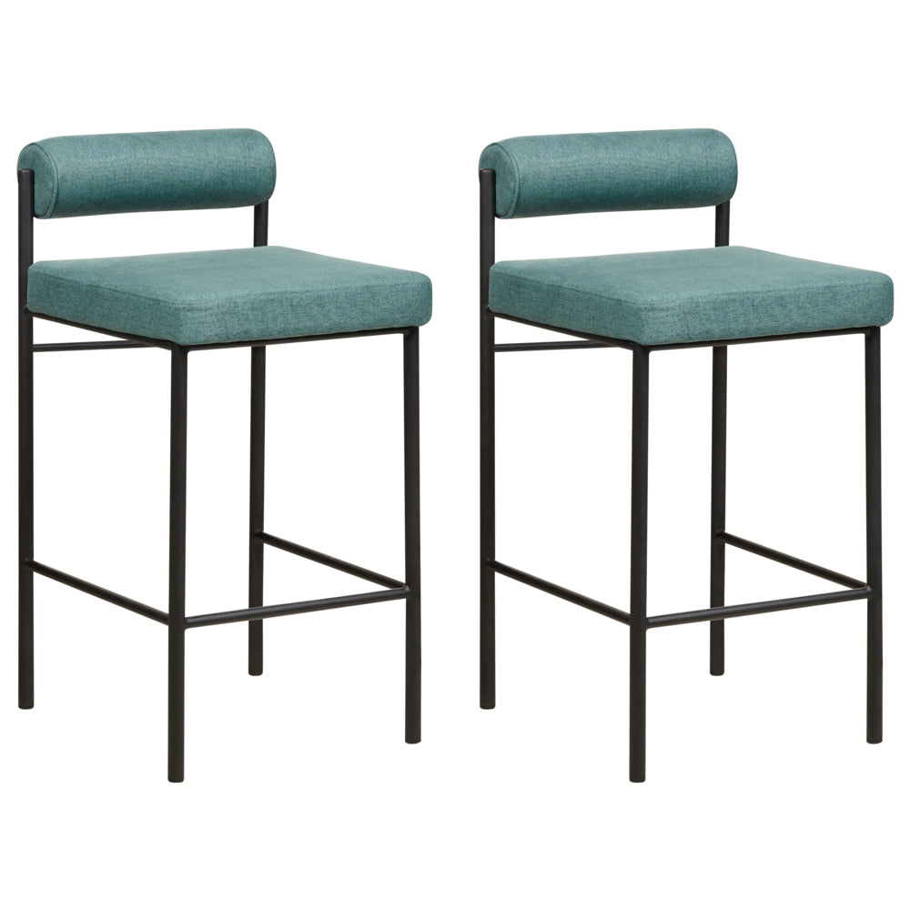 Set di 2 sedie da bar con rivestimento in poliestere verde acqua e gambe in metallo nero Sgabelli senza braccioli con schienale arrotolabile Cucina moderna per la sala da pranzo