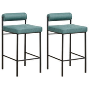 Set di 2 sedie da bar con rivestimento in poliestere verde acqua e gambe in metallo nero Sgabelli senza braccioli con schienale arrotolabile Cucina moderna per la sala da pranzo