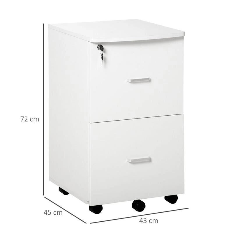 ARMADIETTO DA UFFICIO CON 2 CASSETTI E 5 RUOTE 43 X 45 X 72 CM DI COLORE BIANCO