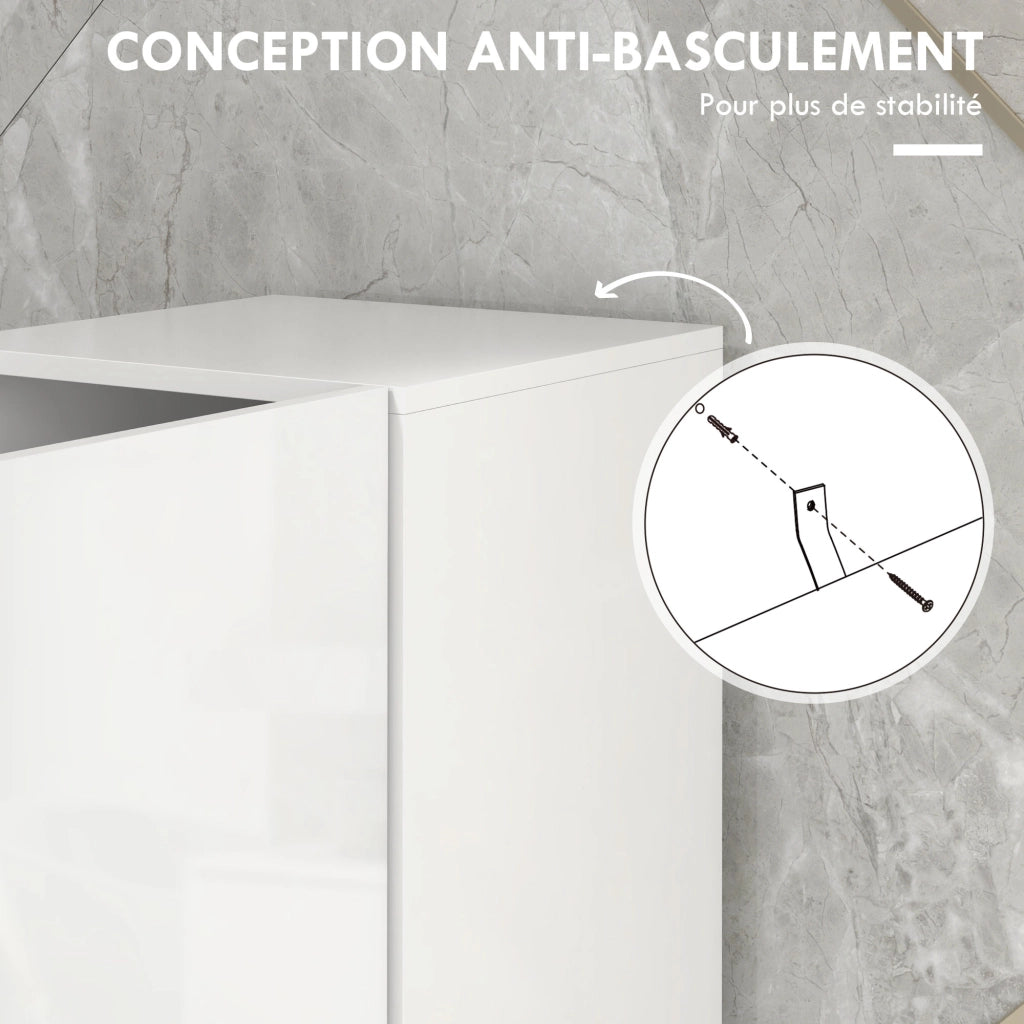 Mobile bagno colonna 2 ante con ripiani regolabili e 2 nicchie ¨C zephmum ¨C 30x30x181,5 cm bianco