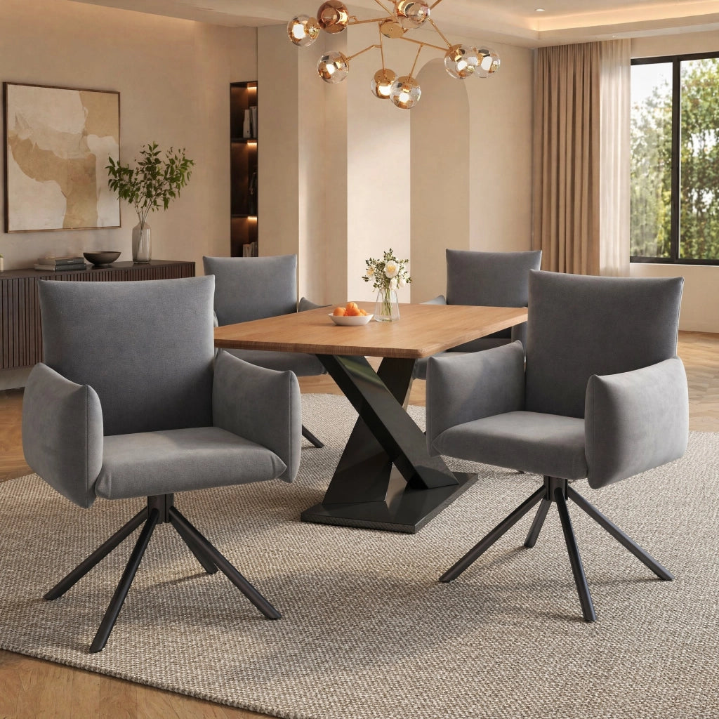 SEDIA da pranzo girevole 360° Set da 4 pezzi in velluto grigio con gambe in metallo