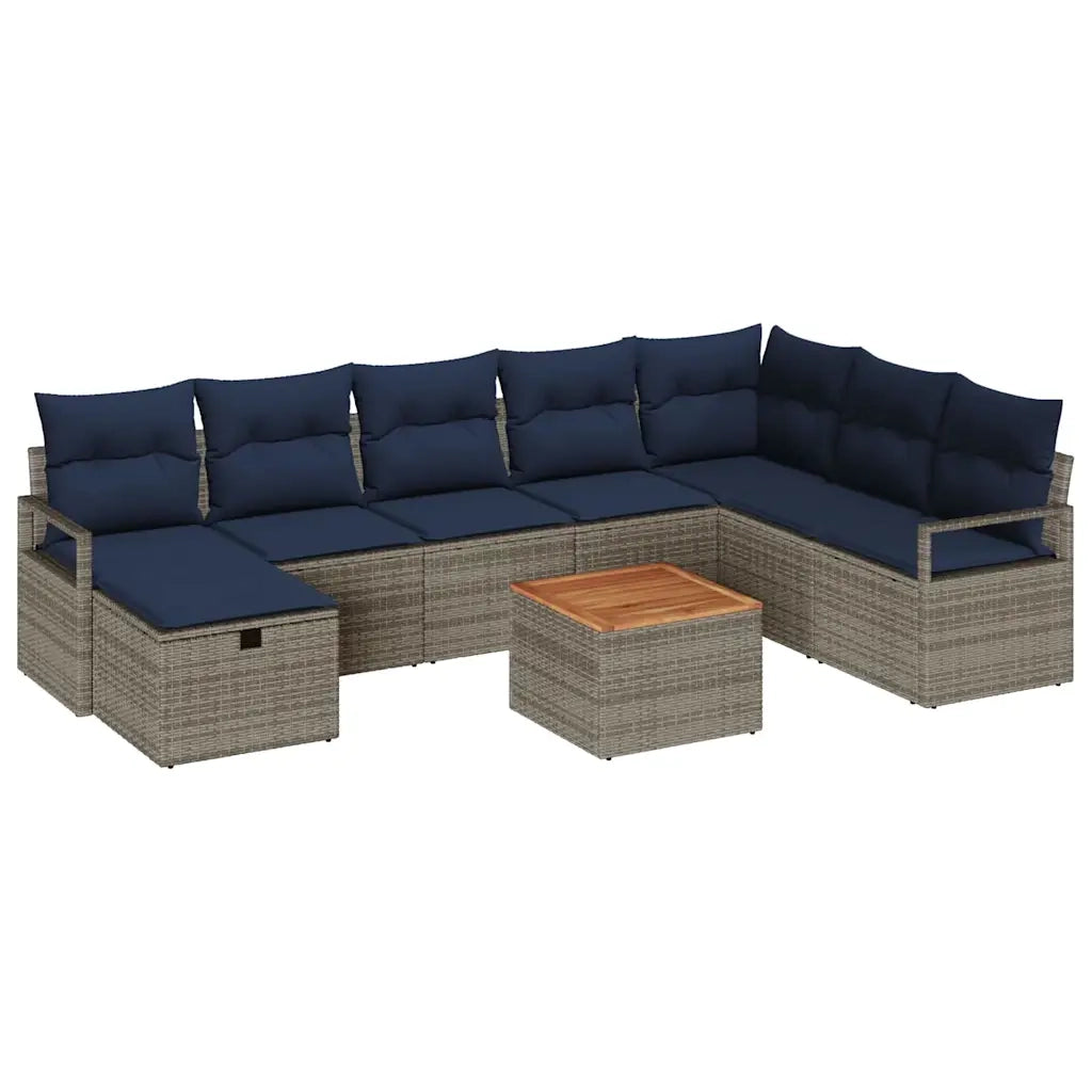 Set Divano da Giardino con cuscino 9 pcs Grigio polyrattan