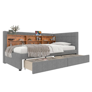 Divano letto 90x200cm?- Xylo - 2 cassetti USB-C lino grigio