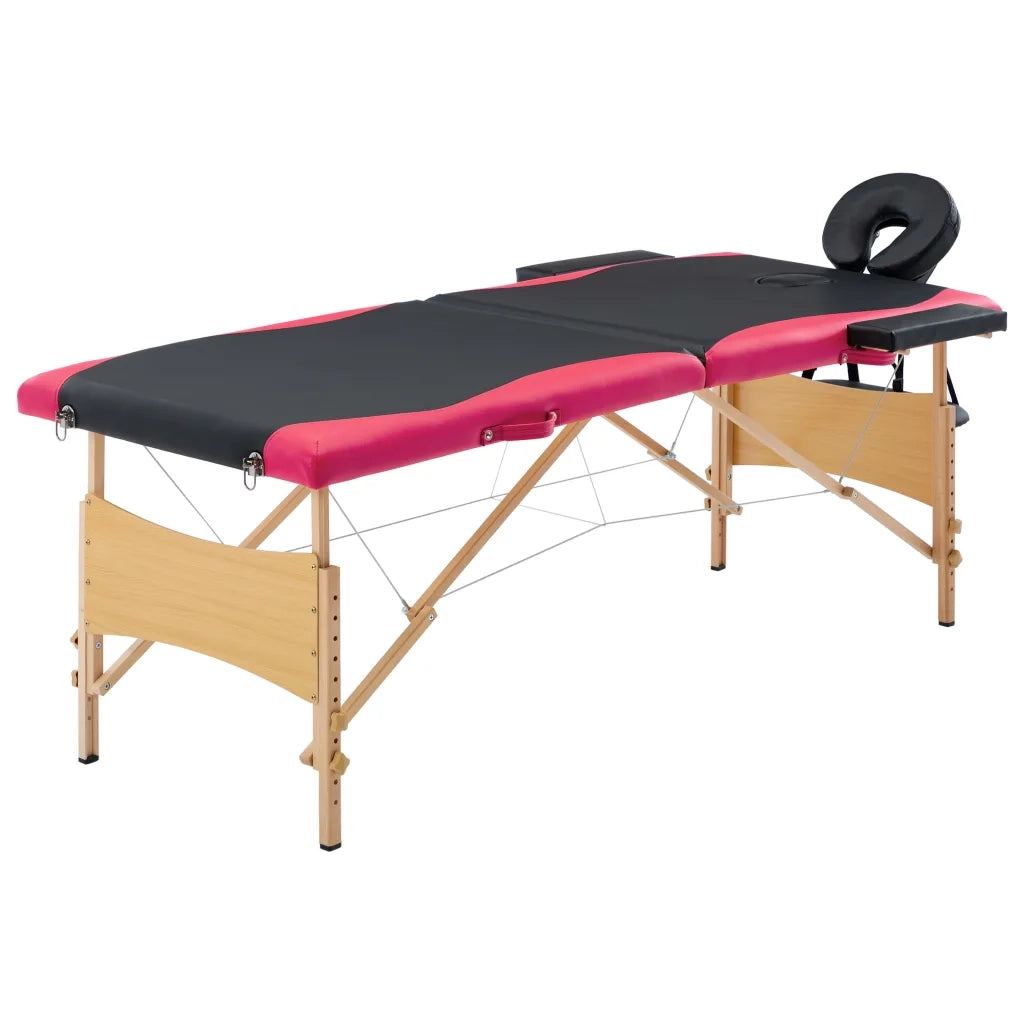 Lettino Massaggio Pieghevole a 2 Sezioni Legno Nero e Rosa