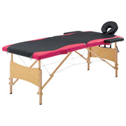 Lettino Massaggio Pieghevole a 2 Sezioni Legno Nero e Rosa