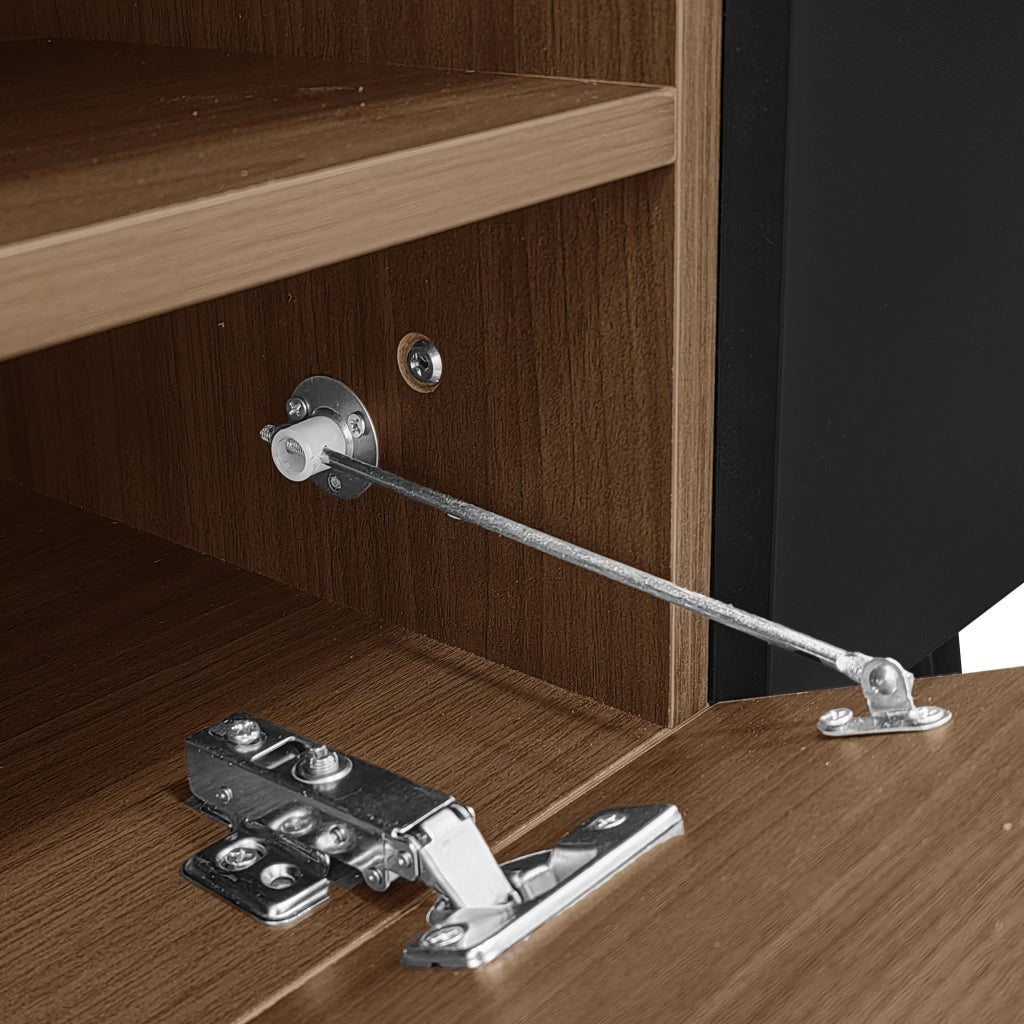 Mobile TV con 2 Ante e 4 Vani Aperti; Passacavi; Piedini in Ferro; Stile Moderno; in MDF e PB; Nero e Legno; 180??36??43 cm
