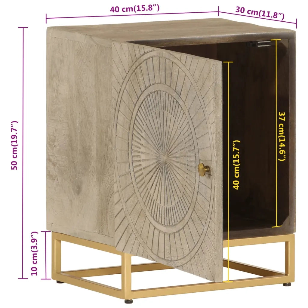 Comodino 40x30x50 cm in Legno Massello di Mango e Ferro 372014