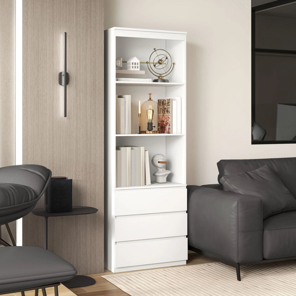 Libreria con 3 ripiani e 3 cassetti ¨C zephmum ¨C 60x35x180 cm in legno bianco
