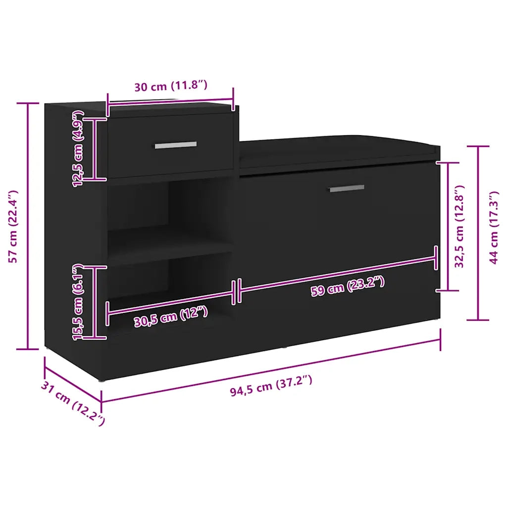 Panca Portascarpe Nera 94,5x31x57 cm in Truciolato cod mxl 61606