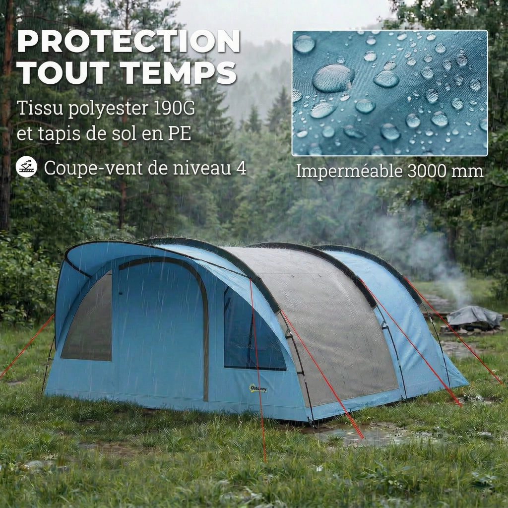 Tenda da Campeggio Tunnel 4 Persone ¨C Xylo ¨C 3-4 Stagioni Altezza 2m Soggiorno XL 3,7m Impermeabile 3000mm Blu