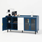 Credenza da cucina con 2 Cassetti; 2 Vani aperti e 2 Ante in vetro per Cucina in MDF Blu