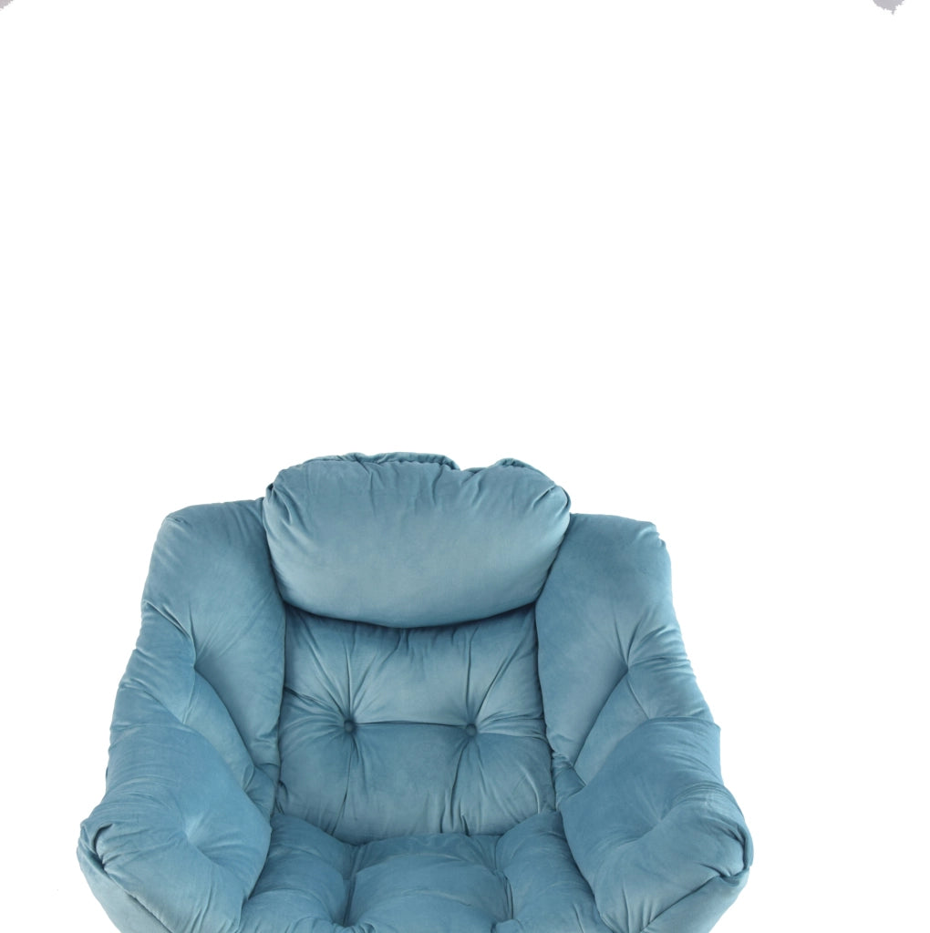 Poltrona relax con pouf blu in tessuto e metallo 72x80x93 cm per salotto
