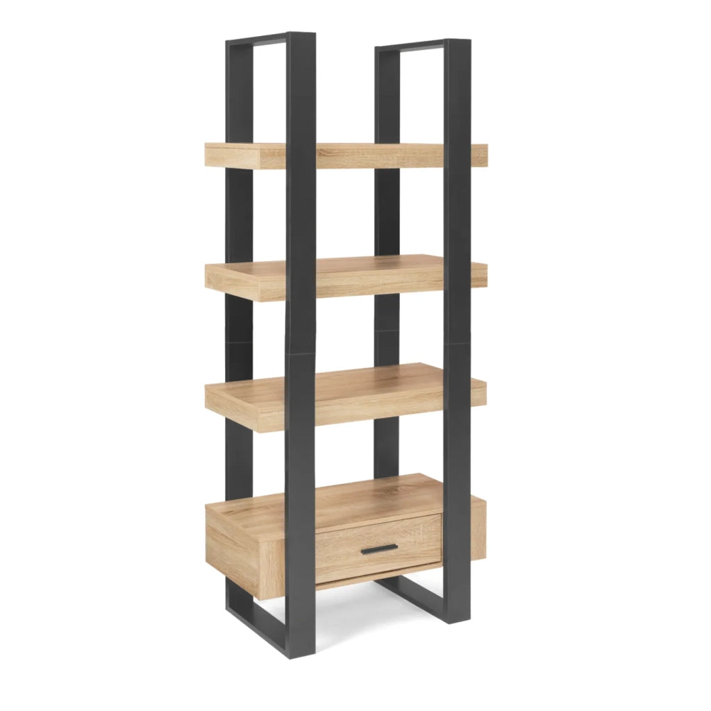 IDMarket - PHOENIX scaffale a 4 livelli in legno e nero con cassetto