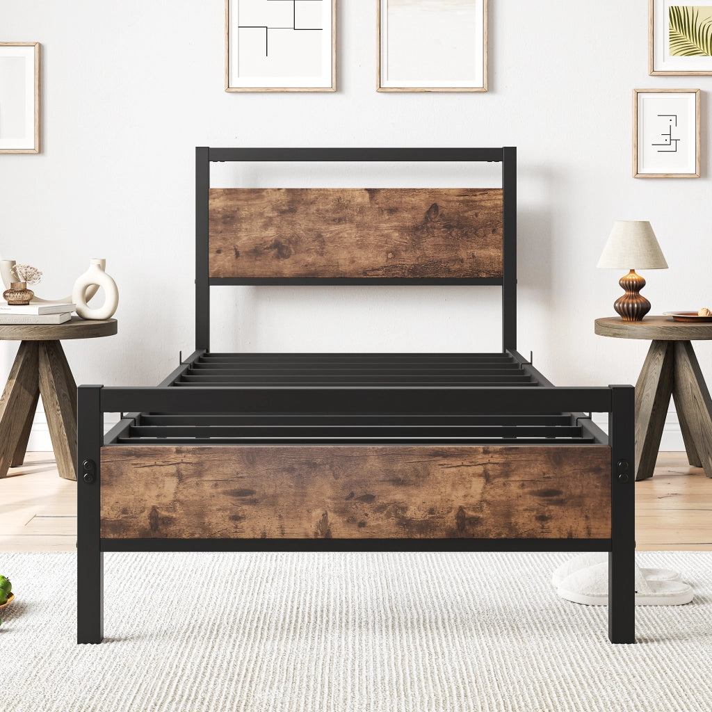 Struttura letto singolo 90x200 cm in MDF e metallo con rete a doghe, stile moderno