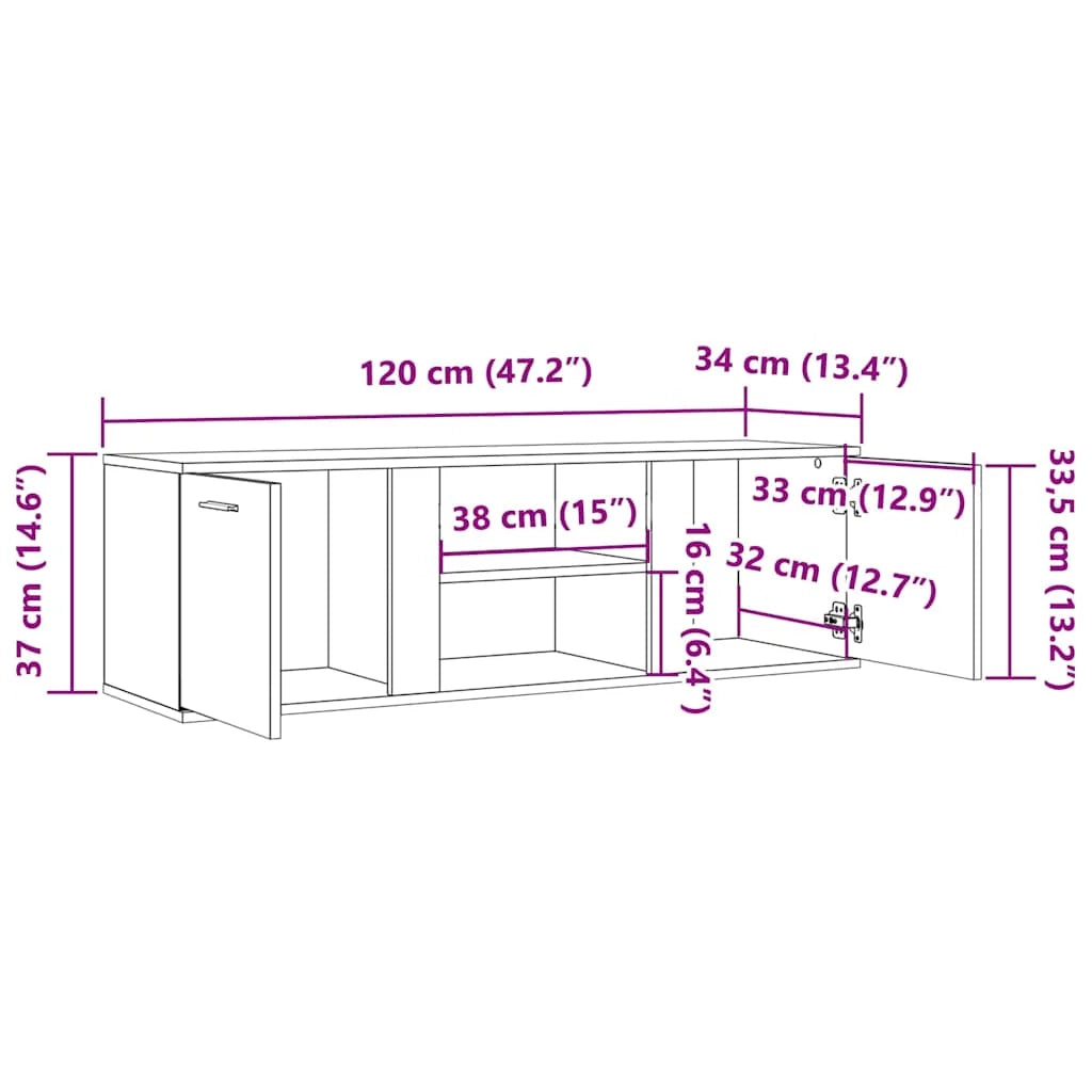 Mobile TV multimediale mensola TV credenza TV sala da pranzo soggiorno camera da letto Sonoma 120 x 34 x 37 cm legno ingegnerizzato grigio 02_0028377