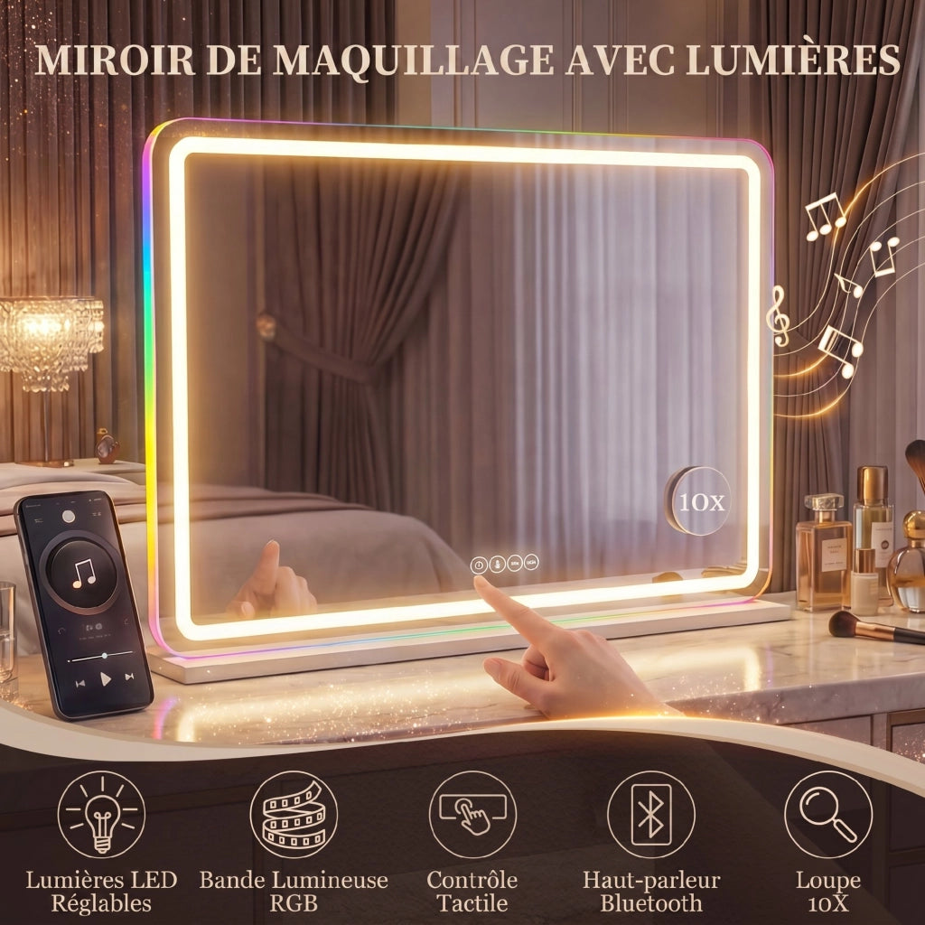 Specchio da bagno LED ¨C zephmum ¨C RGB, dimmerabile, 3 temperature, 80x60 cm, bianco