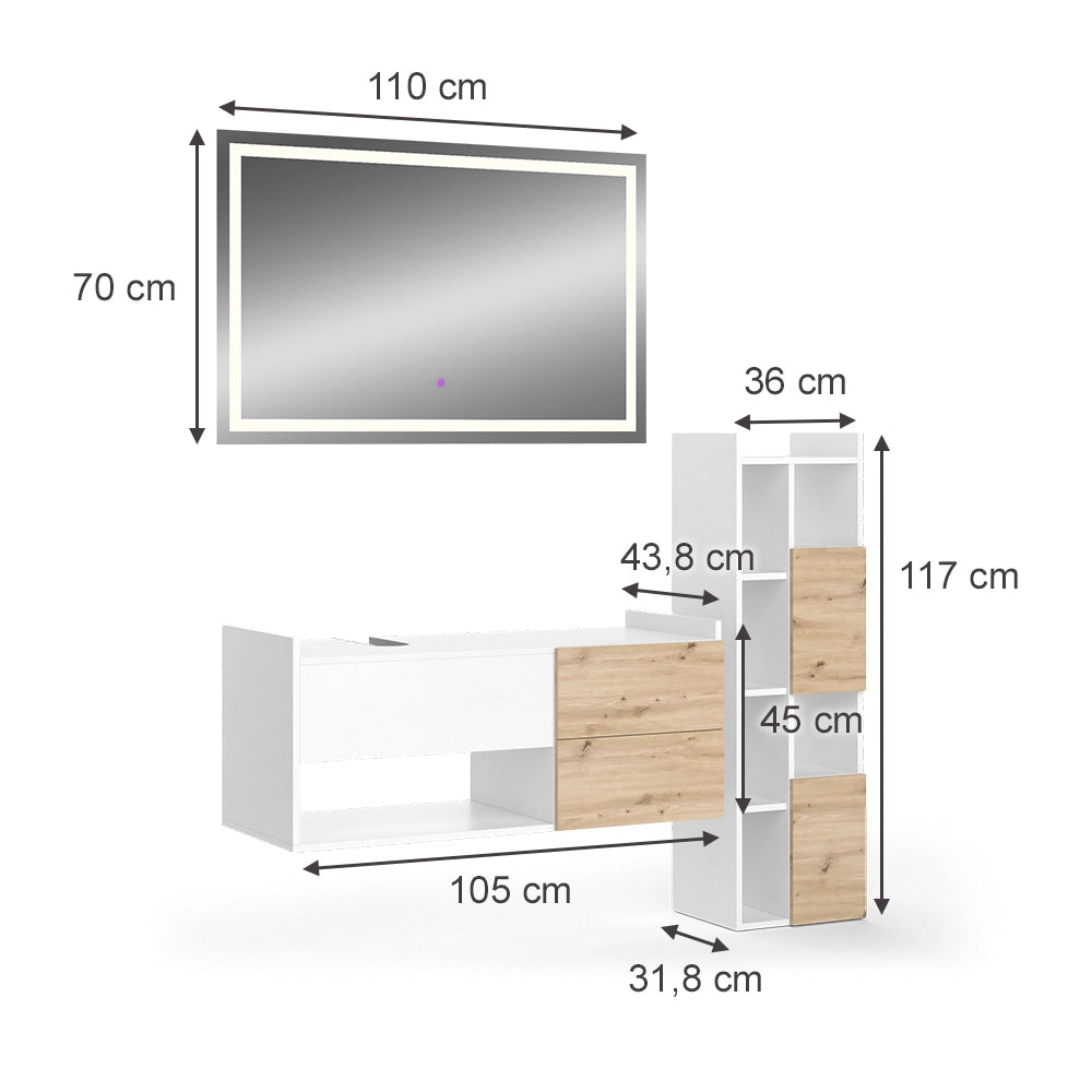 Vicco Set di mobili da bagno Bianco 3 parti