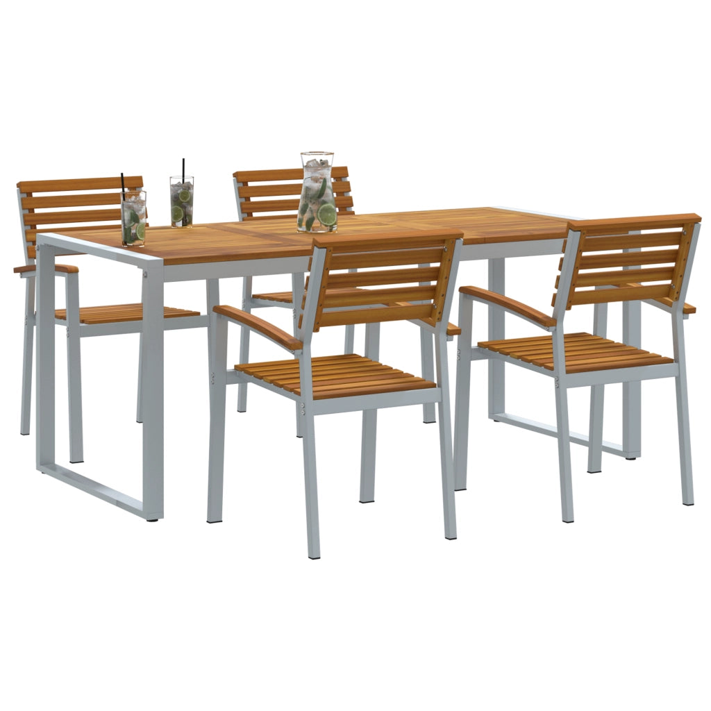 Set da Pranzo da Giardino in Legno Massello di Acacia e Metallo