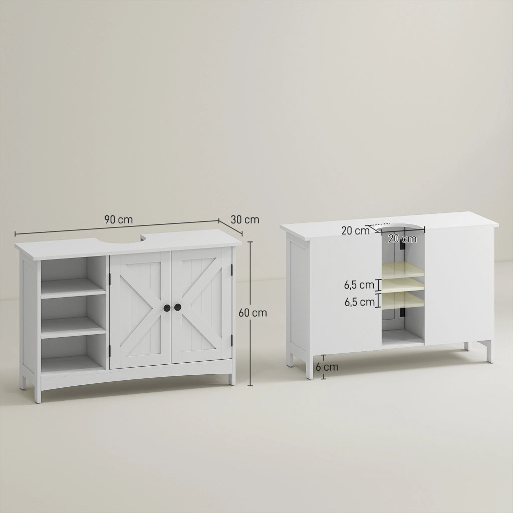 Mobiletto Sottolavabo con 2 Ante e Ripiani Regolabili Antivento ¨C zephmum ¨C Bianco 90x30x60 cm