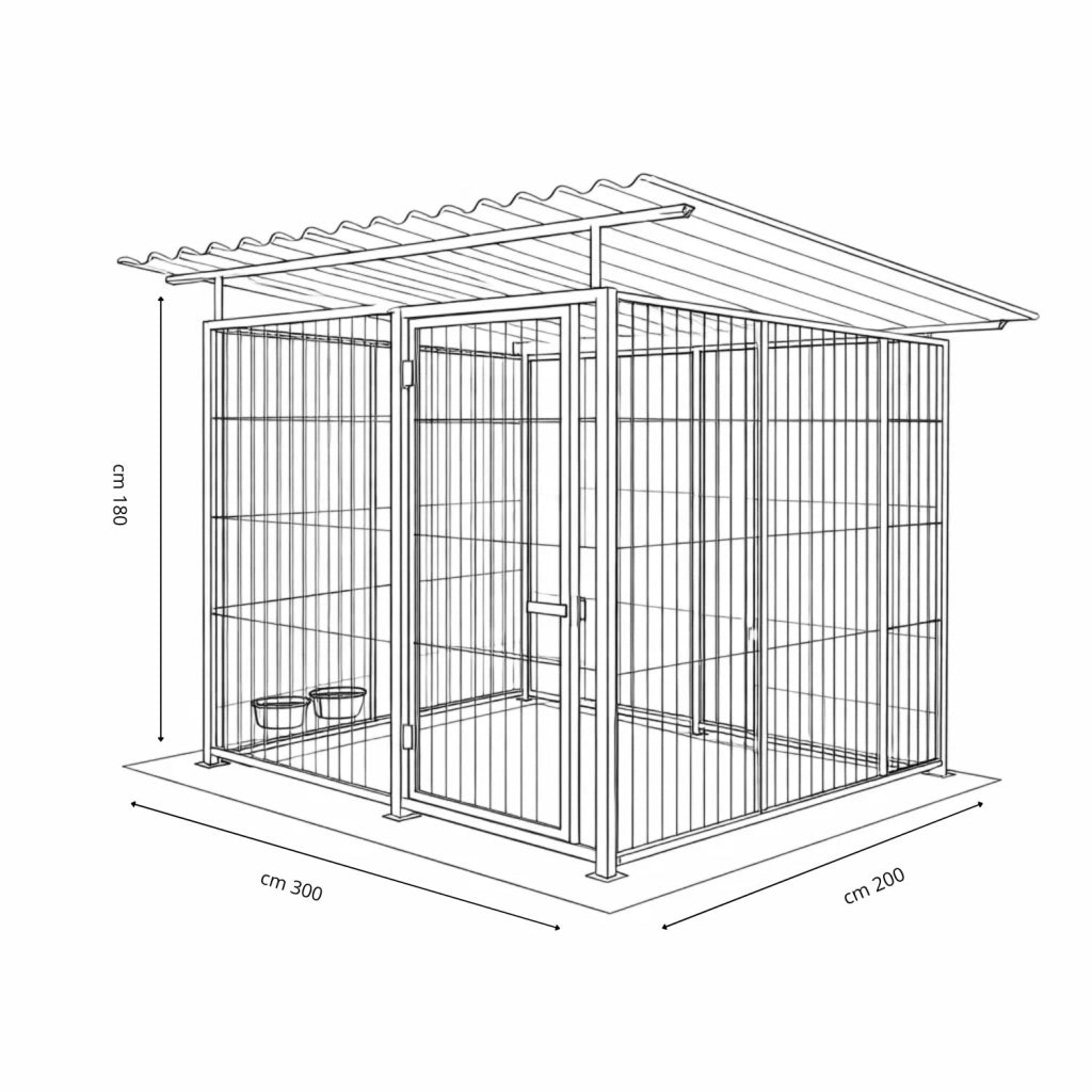 Box per cani coperto e retro in legno zincato con portaciotole da 200x300xaltezza 180 cm
