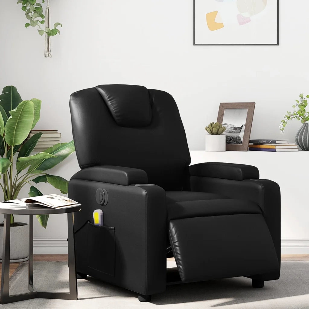 Poltrona Massaggiante | Sedia Relax Reclinabile Elettrica Nera in Similpelle