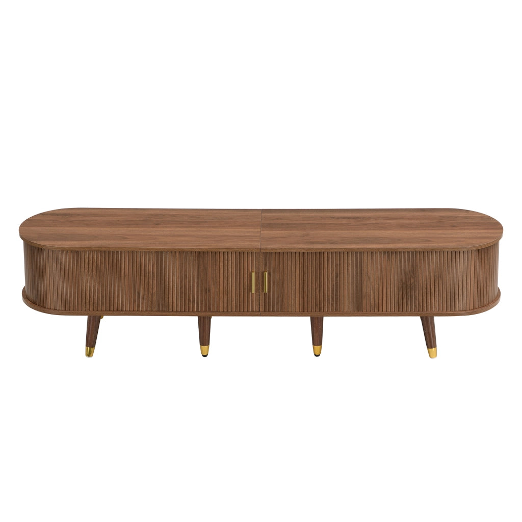 Mobile TV con Ante Scorrevoli in Rattan ¨C MINIMAL ¨C Noce, MDF, Cassetto, Ripiani, 175 cm