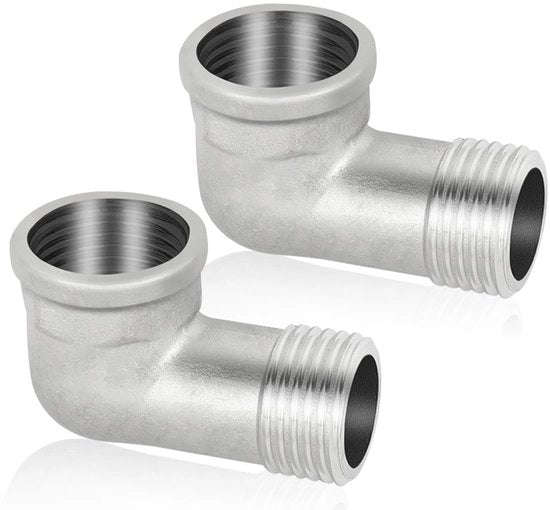 Adattatore di angolo in acciaio inossidabile a 90 gradi per irrigazione - set da 2 pezzi - per uso interno - materiale zinco-free - colore argento - per irrigazione - duraturo e resistente