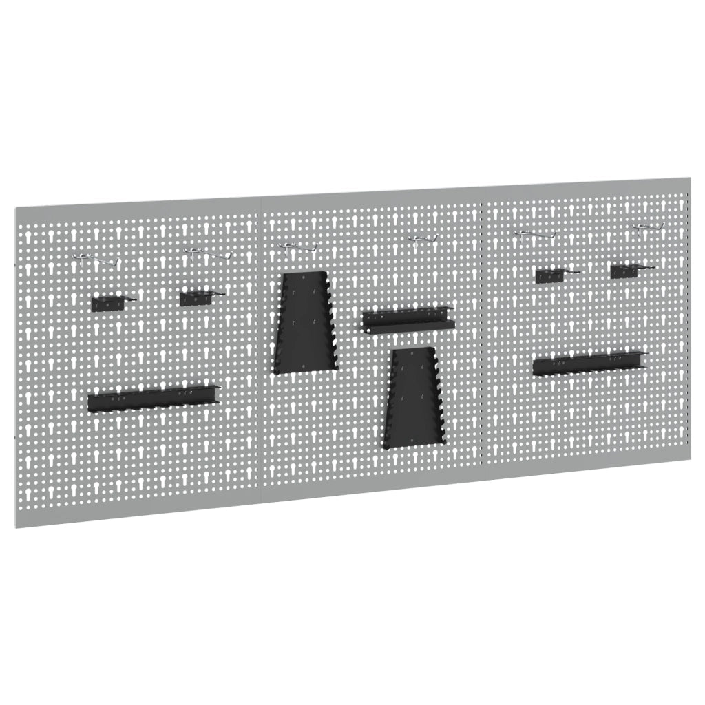Pegboard - 3 Pezzi con 15 Accessori, Grigio, 50x60 cm, Acciaio