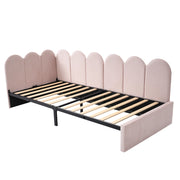 Letto singolo 90x190 cm imbottito in velluto rosa con rete a doghe e due cassetti