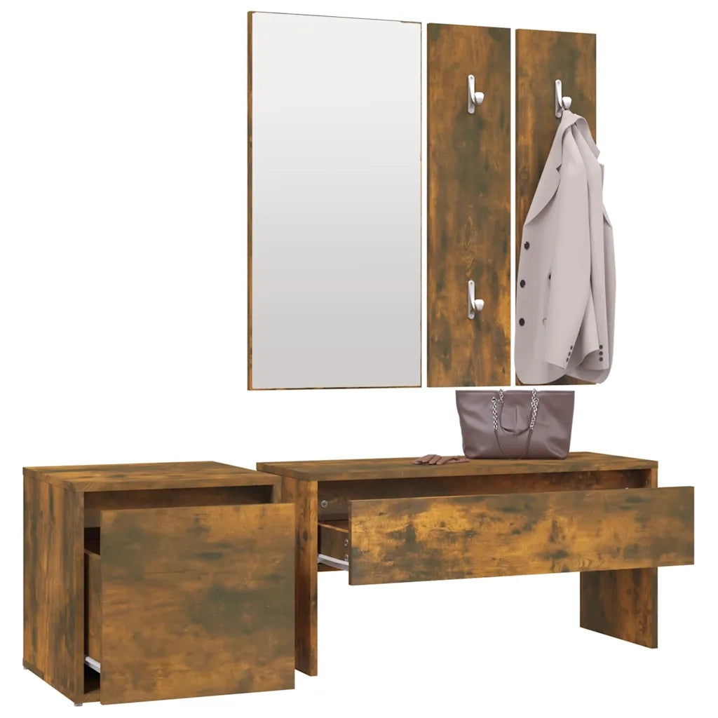 Set di Mobili da Corridoio Rovere Fumo in Legno Multistrato 3120194