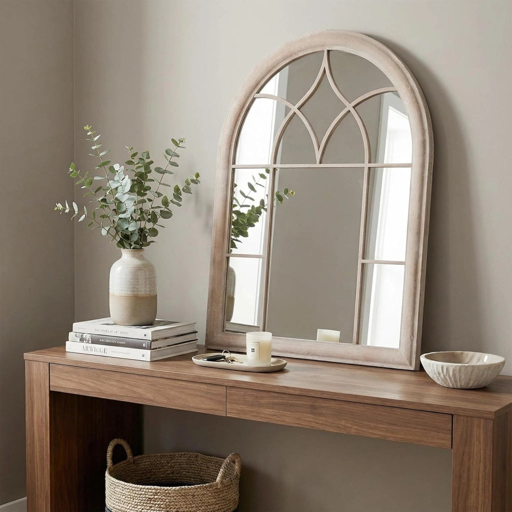 Specchio da Parete, Specchio a Finestra ad Arco con Cornice Metallica, Antideflagrante per Soggiorno Ingresso Corridoio, 88,5 x 69 cm (Stile 1)