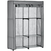 Armadio Guardaroba da Campeggio 118x49x170 cm 4 Ripiani Aperti e 2 Appendini in Tessuto non Tessuto Grigio