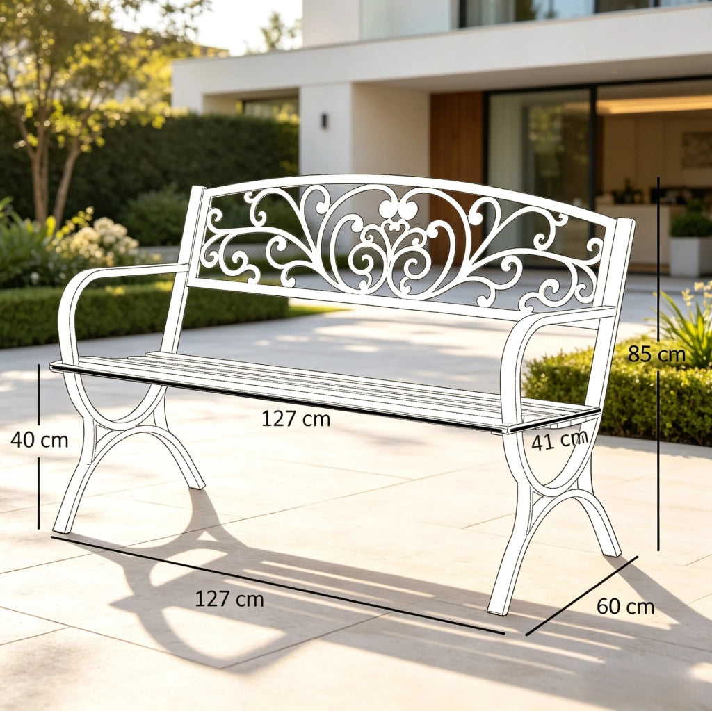 Panchina da giardino per 2 persone 127x60x85 cm in acciaio e ghisa; nera