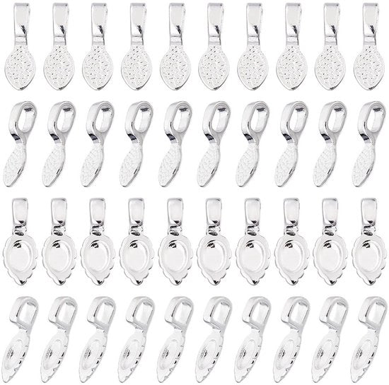 Hangerogen 40 pezzi - Forma ovale - Stile tibetano - Autoadesivo - Argento sterling rivestito - Design artigianale a mano - Hanger per collane