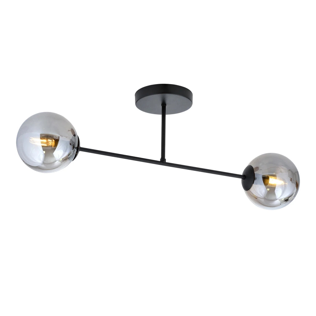 Plafoniera Moderna Morrigan 2 Luci In Acciao Nero E Sfere In Vetro Fumè