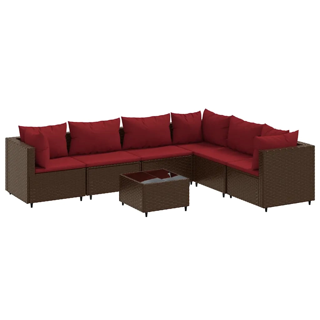 Set Divani da Giardino 7 pz con Cuscini in Polyrattan Marrone