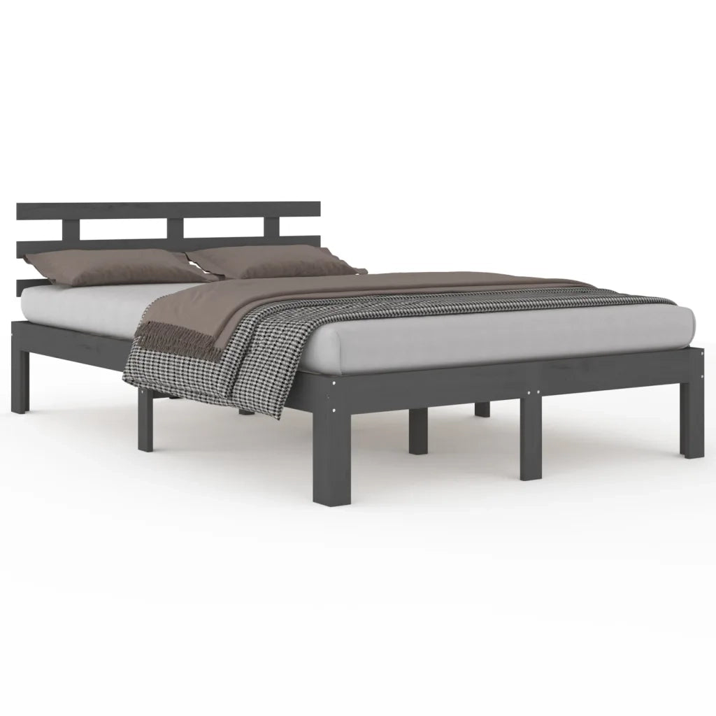 Giroletto-Struttura Letto Grigio in Legno Massello 200x200 cm 470217