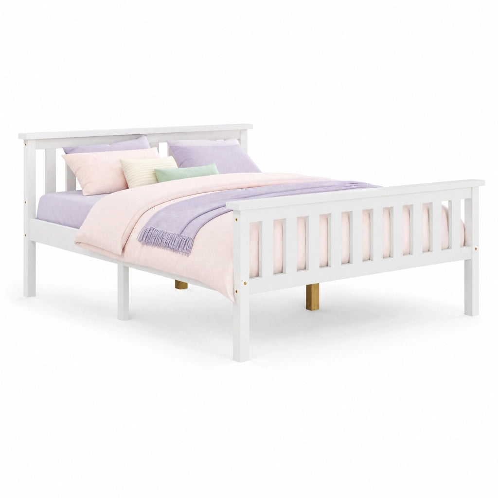 Letto matrimoniale 140x200 cm in legno massello di pino e MDF; bianco