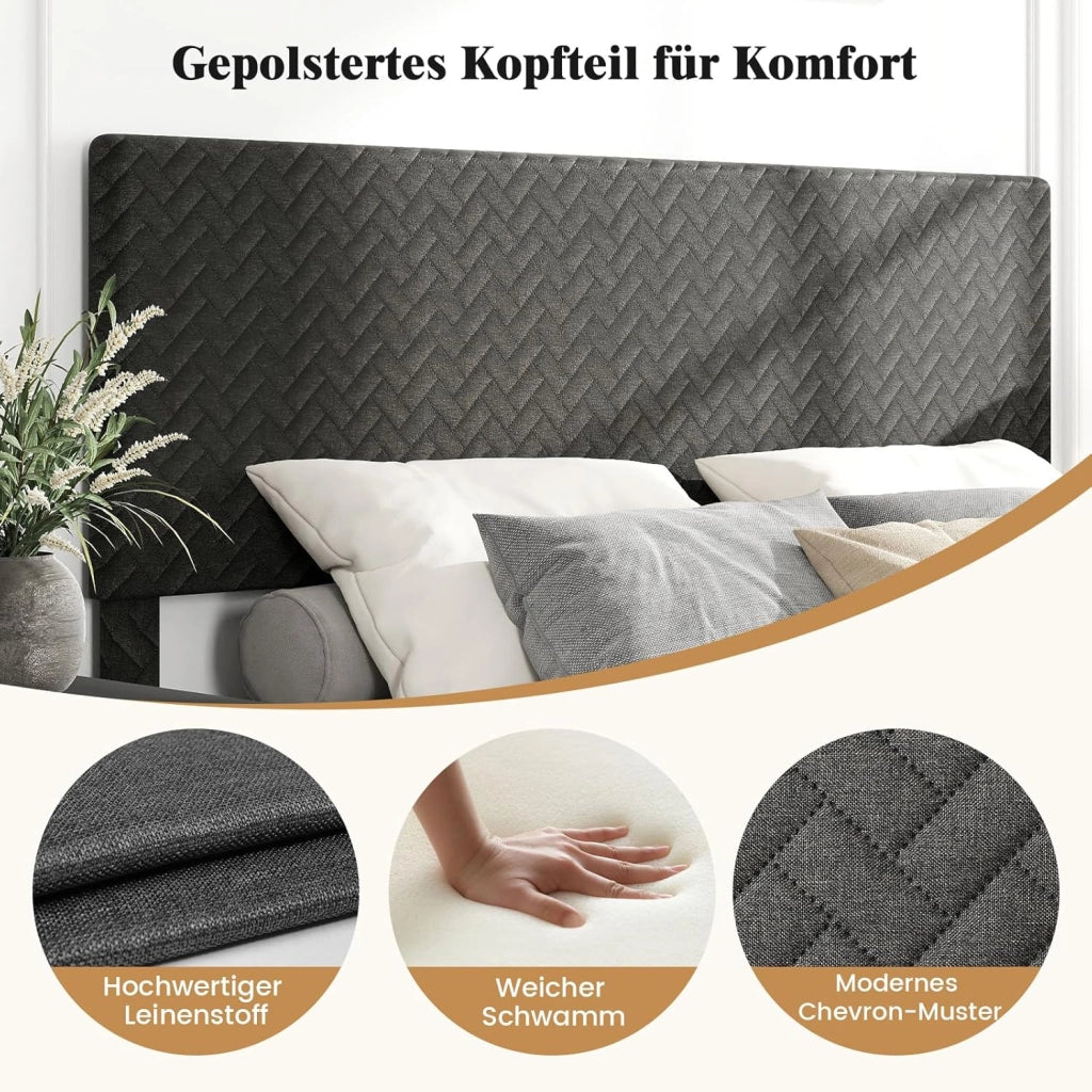 Telaio letto imbottito con testiera regolabile in altezza, robusto telaio in metallo, portata fino a 360 kg, struttura con supporto per doghe in legno per camera da letto (160 x 200 cm)