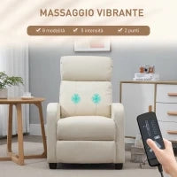 Poltrona Relax Massaggiante con Telecomando e 8 Programmi, Reclinazione e Poggiapiedi, 68x88x98cm, Crema