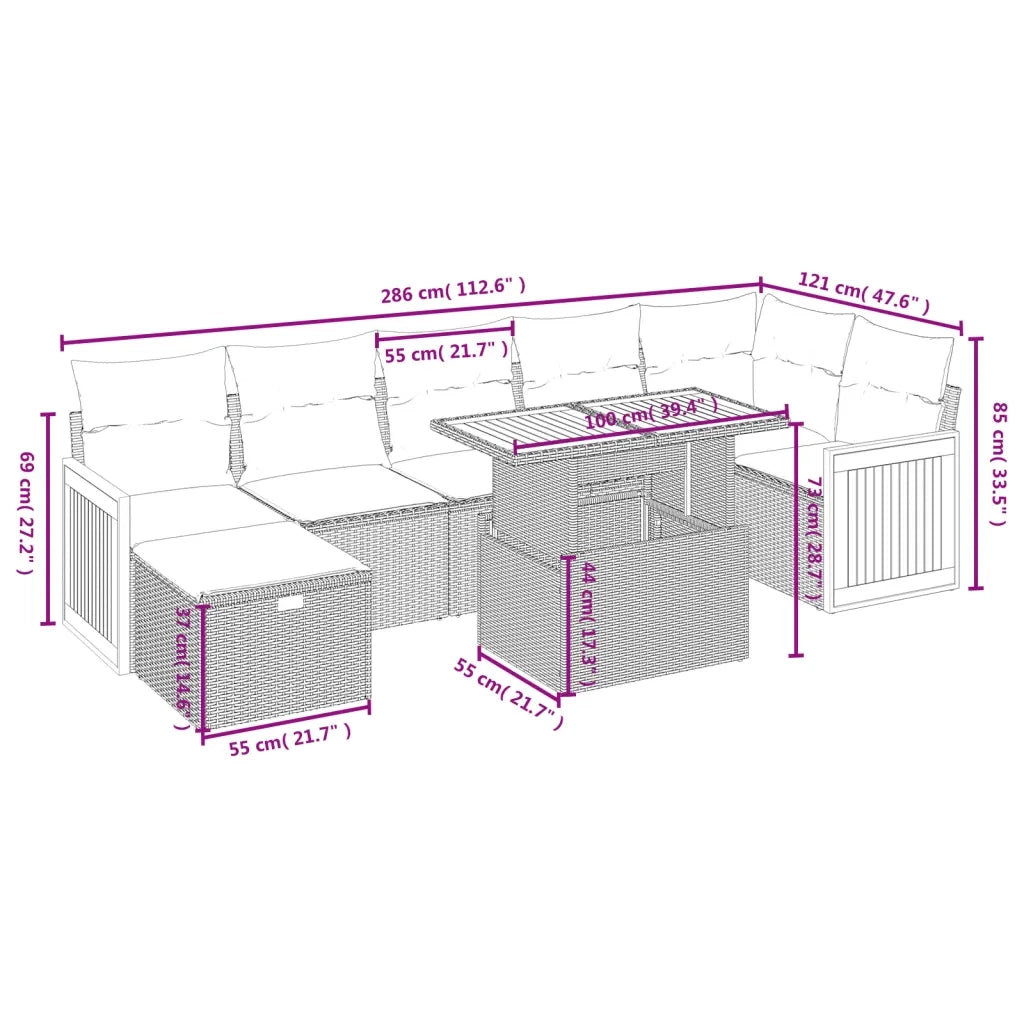 Set Divano da Giardino 8 pz con Cuscini Grigio in Polyrattan 3276259