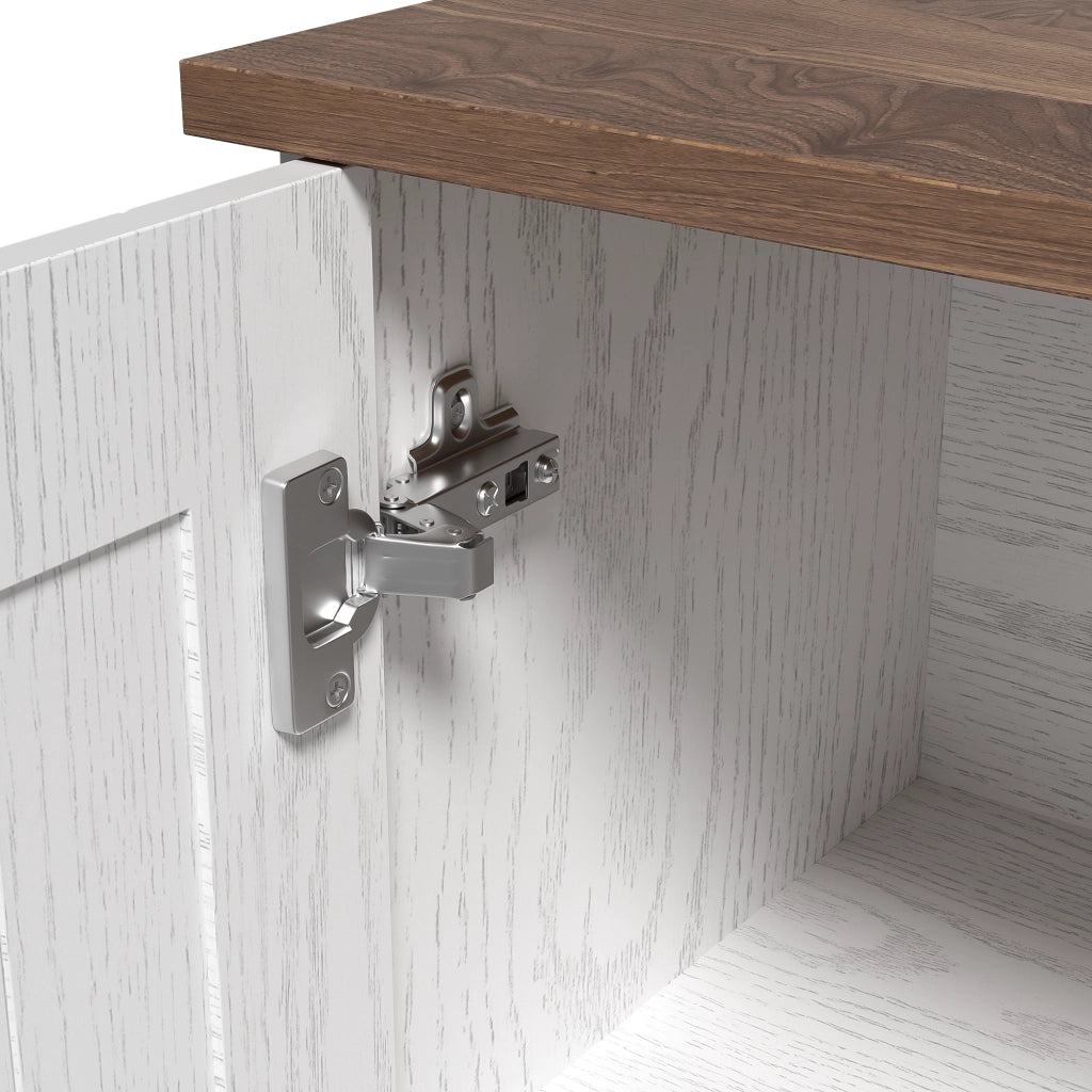 Credenza con 2 Ante; 2 Cassetti e 4 Vani Aperti; Cerniere Soft-Close; Stile Moderno; in Pannello di Particelle; Bianco e Marrone; 140??40??79;5 cm
