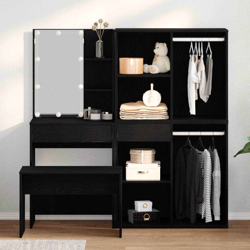 Set da toeletta  con LED in Rovere Nero e Legno Ingegnerizzato