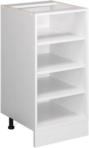Base a ripiani R-Line, Bianco, 40 cm con ripiani aperti, senza piano di lavoro, per conservazione laterale e accesso rapido