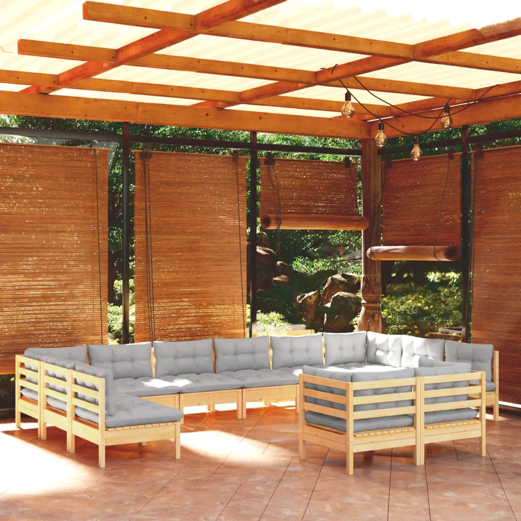 Set Divani da Giardino 11 pz con Cuscini Grigi Massello di Pino 3097210