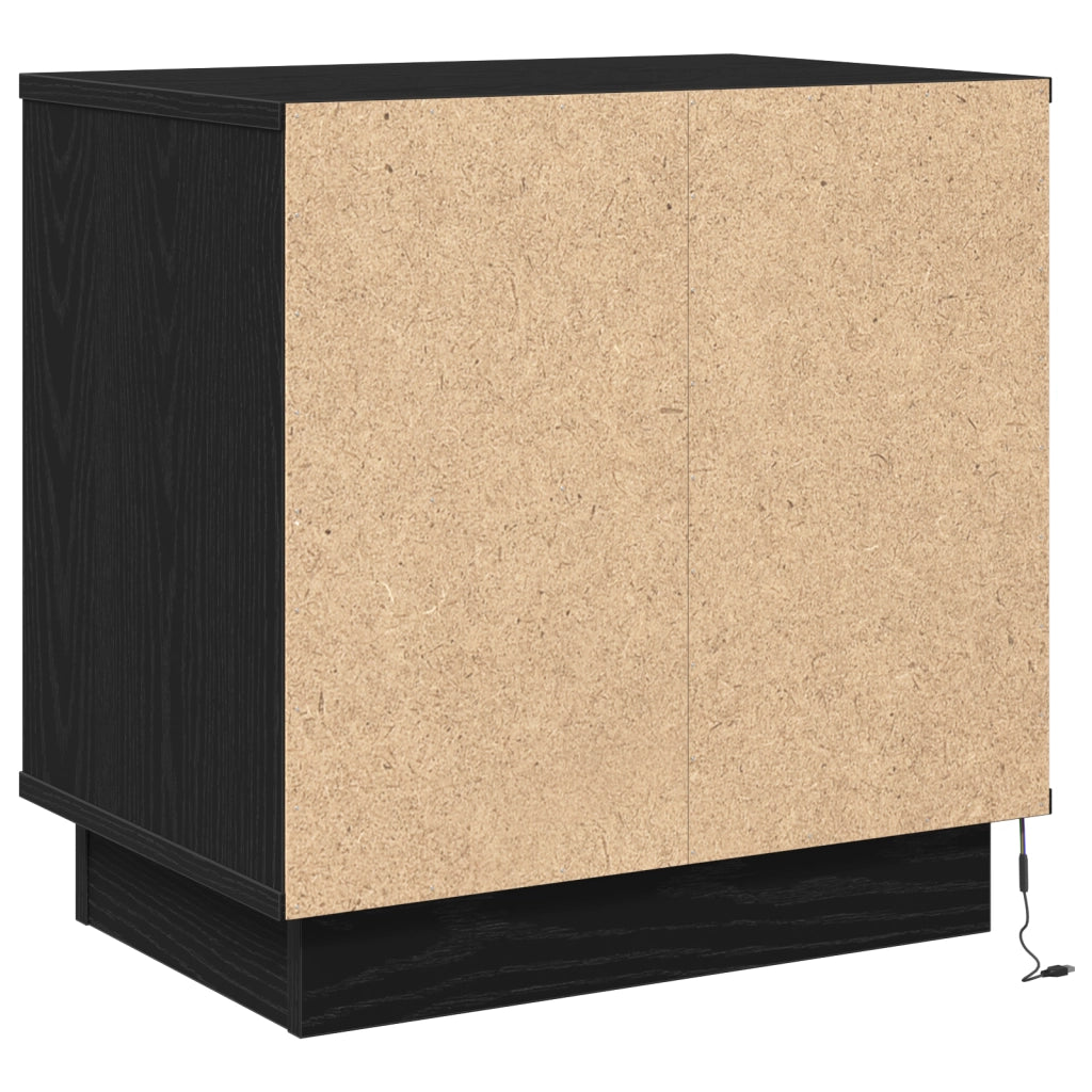 Comodino con LED Nero Rovere 50x34,5x50 cm