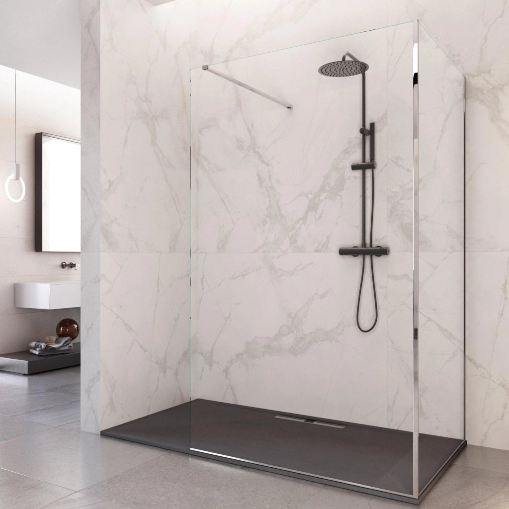 Box Doccia Parete Walk-In 80x140 cm 2 Lati in Cristallo Trasparente 8 mm H195 Bonussi Aurore